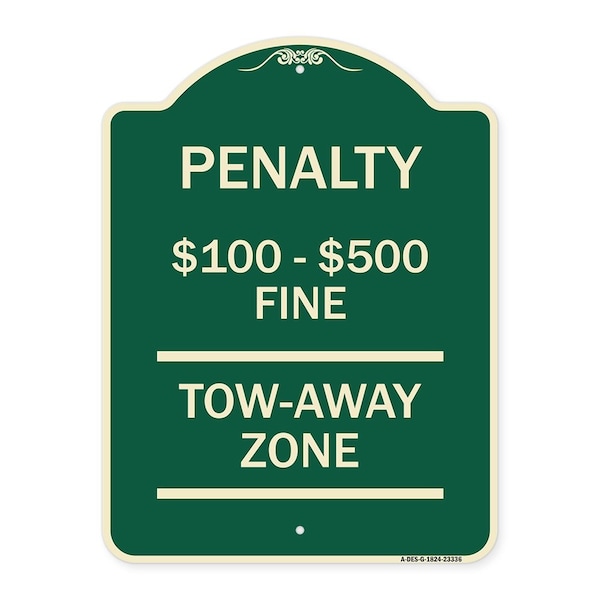 Signmission Penalty $100 $500 Fine Tow Away Zone Virginia Handicap Supplementary Alum, 24" x 18", G-1824-23336 A-DES-G-1824-23336 - main